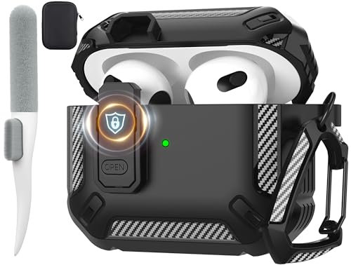 Maxjoy for Airpods 3 Case Cover 2021, Airpods 3 Protective Case with Lock Gen 3 Military Hard Shell Rugged Shockproof Cover with Keychain Compatible with Apple Airpods 3rd Generation 2021, Black
