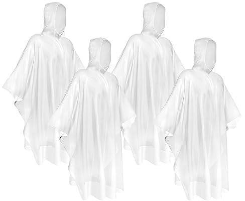 Okydoky Regenponcho mit Kapuze(Transparent,4 Stück) Kordelzug Kapuze und Dickeres Material, Wasserdicht Einweg Regenjacken für Festivals, Konzert, Wandern, Radfahren, Camping, Outdoor(Poncho,4).DE