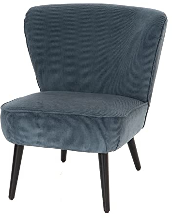 Amadeus - Fauteuil Coquille côtelé Bleu en Velours et Bois