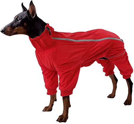 Geyecete Dog Zip Up Dog Coat with legs Comfort-Waterproof Jacket Reflective Safety,Elasticity Pet Jacket for Large Medium and Small Dogs Puppy Four Legs-Red-L