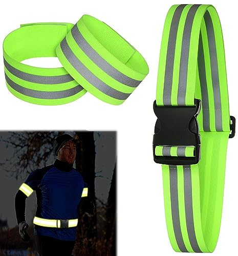 Reflektorgürtel Set, Reflektorband Reflexgürtel Reflektorgurt, Reflektor Gürtel, Reflektierende Armbänder, Reflektorband Reflexgürtel Reflektorgurt für Outdoor Joggen Laufen Radfahren Joggen Wandern