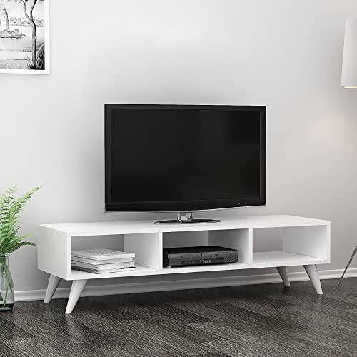 [en.casa] Mobile Porta TV (AxLxP) 35 x 120 x 35 cm Consolle Basso a 2 Scomparti Aperti - Bianco