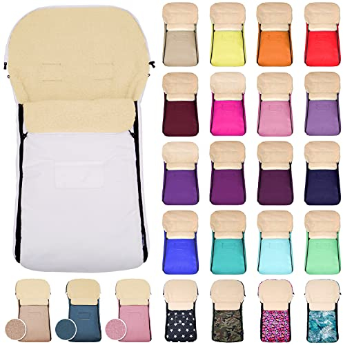 Baby-Joy Fußsack KAI XL 105cm FILZFREI | Lammwolle/Polyester Thermofußsack Buggy Kinderwagen Schlitten | SUPER-WASH & SUPER-THERM Farbe: N20 Weiß