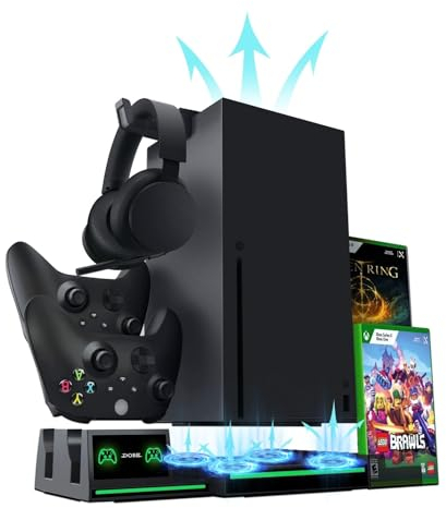 TNP Vertikaler Ständer für Xbox Series X - Ladestation für Controller mit 2 Pack 300 mAh Akku, 10 Slot Game Storage und Headset-Haken