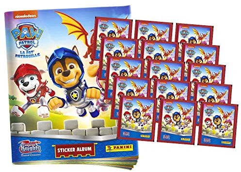 Panini Paw Patrol Sticker - Rescue Knights Serie 8 (2023) - 1 Album + 15 Tüten Sammelsticker im Bundle mit 10 STRONCARD Hüllen