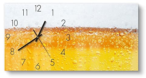 DEQORI Glasuhr | vertikal 60x30 cm | Motiv Bier mit Schaumkrone | große XXL Design Uhr aus Glas | leise Wanduhr für Wohnzimmer & Küche | moderne Hingucker Uhr für die Wand