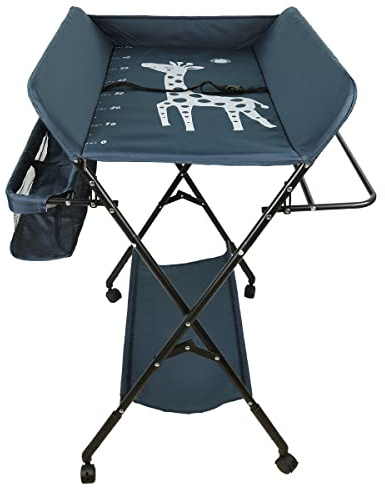 Wickeltisch Klappbarer und tragbarer, Wickelkommode Baby mit Motiv Giraffe, Höhenverstellbar, Wickeltisch mit Rollen Mobiler Wickeltisch, Tragbar Wickeltisch,80 * 66 * 98cm (dunkelblau)