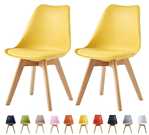 mcc direct Esszimmerstühle im 2er Set, Küchenstühle, Bürostühle, Designer Schalenstuhl, Eva (Gelb)