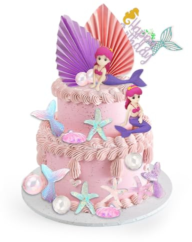 Riisoyu Meerjungfrau Tortendeko, 23 Stück Glitzer Torten Deko Schwanz Kuchendeko für Geburtstag Party Kuchen Dekoration Supplies Prinzessin Unterwasser Party