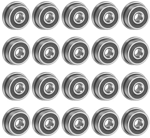 uxcell F623-2RS Flanged Ball Bearing 3x10x4mm Double Sealed Chrome Steel Flange Bearings, 20pcs
