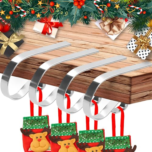 NQEUEPN 8uds Ganchos de Navidad para Chimene, Ganchos para Medias de Navidad Ganchos para Medias de Chimenea para Decoraciones de Fiesta Navideña (Plata)