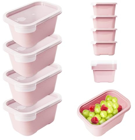 Mypicompany. Recipientes Herméticos para Alimentos, 4 Piezas (4 x 750ml). Envases para Alimentos Aptos para Microondas y Lavavajillas. Envases de Plastico con Tapa Color Rosa.
