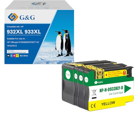 G&G Kompatible Druckerpatronen Ersatz für HP 932XL 933XL Multipack für HP Officejet 6600 6700 7612 7510 7110 6100 7610(Schwarz Magenta Cyan Gelb)