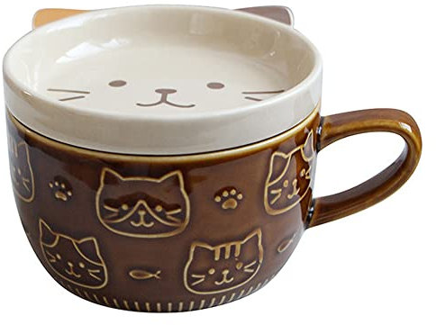caapmony Tazze da caffè in Ceramica Creativa con Coperchio, Gatto, Tazze di Porcellana, Famiglia, Pranzo, Latte, Succo, Bevande ()