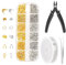 KALIONE Crimp Beads Covers Tubes Crimp Clasps Ends for Jewelry Making, Wire Ring Kit, Lobster Clasps Crimp Beads Covers Jump Rings Crimp Tubes Wire Guardians with Pliers and Beading (1200 Pcs)