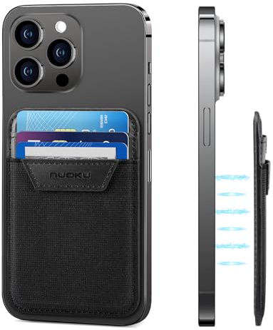 Leder Magnetischer Kartenhalter, Kompatibel mit Magsafe Wallet für iPhone 15, 14, 13, 12 Serie, Nicht für 13 Mini/12 Mini, max. Platz für 7 Karten (Schwarz)