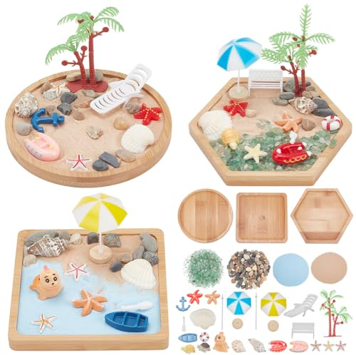 WEBEEDY 3 Sets Miniatur-Strand-Zen-Garten-Set, Sand-Bastelset, Ozean-Strand-Sandkasten-Dekorationen, Meditation, Mini-Zen-Garten-Zubehör Für Zuhause, Büro, Desktop-Dekor, Einzigartiges Geschenk