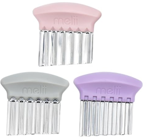 melii Stainless Steel Crinkle Cutters, 3-Pack, Wavy Knives with 3 Different Blades, Perfect for Cutting Vegetables, French Fries, Cheese, Sandwiches, Fruits - Pink, Purple, Grey