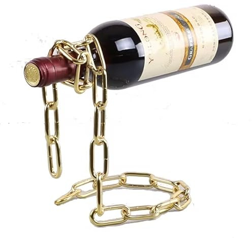 CIMERAC 2PCS Magic Floating Gold Link Chain Wine Bottle Holder