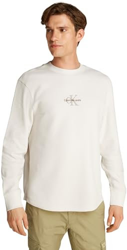 Calvin Klein Herren Sweatshirt Monologo Waffle Rundhalsausschnitt, Elfenbein (Ivory), XXS