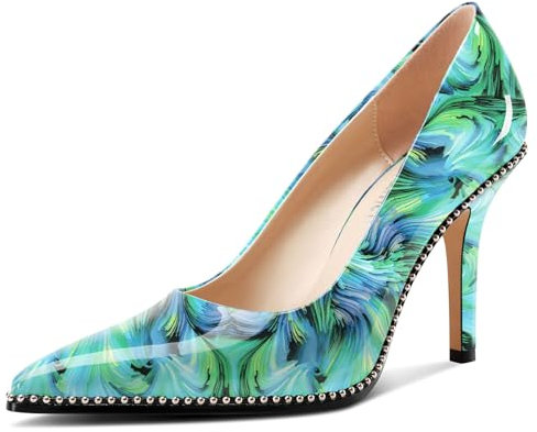 Castamere Femmes Fermé Pointu Bout Slip-on Haut High Aiguille Talon Heel Escarpins Décontracté Dress Chaussures 9 CM Heels Vortex Vert 35 EU