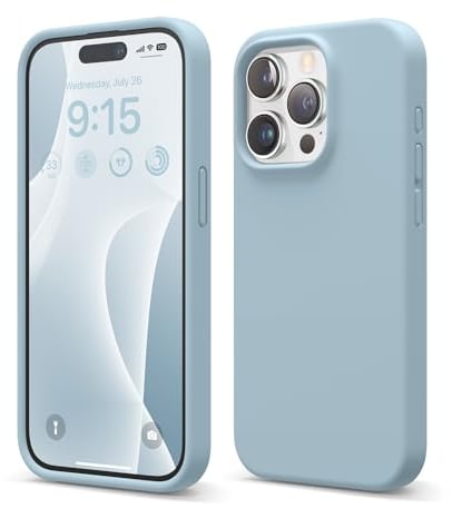 elago Flüssig Silikon Case Kompatibel mit iPhone 15 Pro Hülle, Premium Silikon Handyhülle, Ganzkörper Schutzhülle [4 Lagige Stoßfeste Struktur], Kratzfestes Weiches Mikrofaserfutter (Himmelblau)