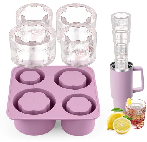 Lifhety Stanley Cup Eiswürfelform Silikon, Eiswürfel Wiederverwendbare mit Deckel, Stanley Cup Zubehör 4 Fach Ice Cube Tray für 20-40 Oz Tumbler Becher, Cocktails, Kaffee, Whiskey und Eiscreme (Lila)