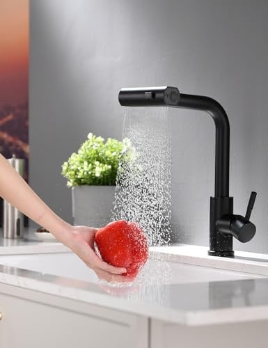 TIMACO Robinet de cuisine noir extensible - Pivotant à 360° - Mitigeur monocommande pour évier de cuisine