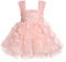 FYMNSI Vestito da principessa, da principessa, per battesimo, per bambini, per feste, matrimoni, principesse, in tulle, rosa a fiori, 3-4 Anni