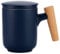 MAGICVOGEL Keramik Teetasse mit Teesieb und Deckel,300ml Teebecher mit mit Holzgriff matte Oberfläche Keramiktasse Losen Tee Becher Geschenk (Dunkelblau)