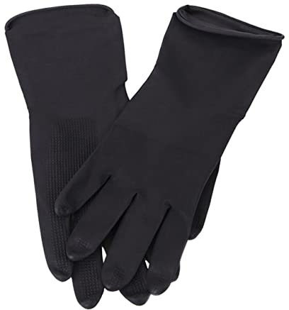COLLBATH 5 Paar Schwarze Handschuhe Latex Schwarz Dicke Rutschfeste Haarfärbehandschuhe Wasserfest und Waschbar für Friseurarbeit und Haarstyling
