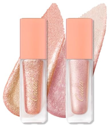 Oulac Set di ombretti liquidi rosa glitterati metallizzati per schiarire gli occhi, eyeliner liquido con scintillii, finitura glitterata, trucco per occhi lisci, vegano e senza cruelty, 2 pezzi
