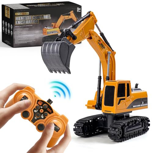 Daioller Excavateur de Construction - Jouet télécommandé pour Enfants 3+, RC Excavator Hydraulique avec Recharge/60+Min de Temps de Jeu/Tourne à 680-degrés/Pelle métallique/Lumières/Sons