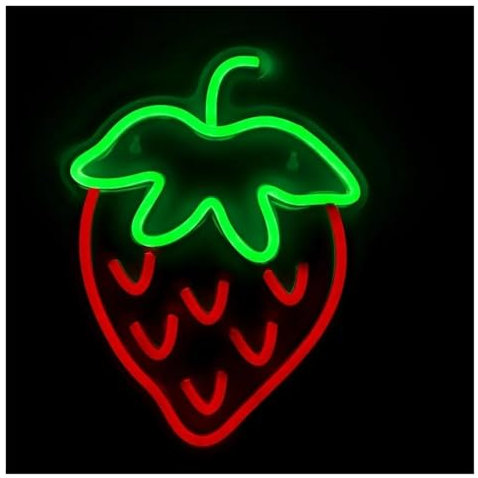 Luces de neón Letrero De Neón LED De Pared Con Forma De Fresa, Letreros De Neón Para Colgar En La Pared, Decoración Para Fiestas, Bares 22cm×29.5cm