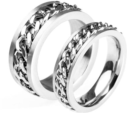 Wycian Ring Damen Silber, Edelstahl Ring Damen 2 Stück Titan Silberner Kubanischer Kettenring Bandring Größe Damen 52 (16.6) Herren 52 (16.6) für Paare