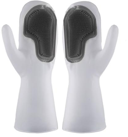 1 paire de gants en caoutchouc pour la vaisselle, gants de vaisselle en silicone, gants de vaisselle isolés en silicone, gants de brosse de nettoyage réutilisables pour femmes, (Gris)