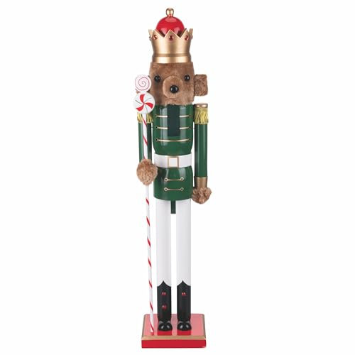 Orso soldato schiaccianoci natalizio h. 80 cm in legno, verde, Santa's House