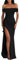AOWVUTS Women Evening Party Dress High Slit Prom Dress Sexy Split Off Shoulder Dinner Gowns Dresses Ladies Solid Elegant Maxi Dresses Wrap Dress for Cocktail Club Wedding Formal Gowns Black