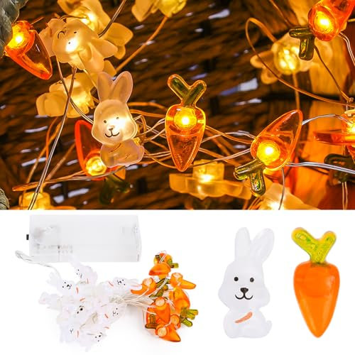 MplehDa Lichterkette Ostern, 2M 20 LED Hase Karotte Micro Lichterkette, Warmweiß Osterhase Lichterkette, Bunny Karotte LED Osterbeleuchtung, Osterdekoration Lichterkette für Party Garten