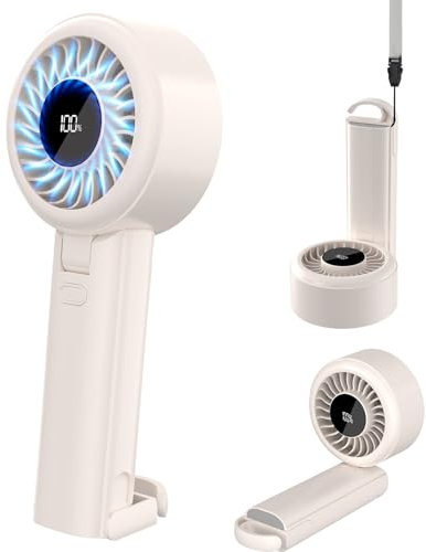 Zhwidnerso Portable Handheld Fan, Hand Fan Rechargeable, 1-100 Adjustable Speed Travel Mini Fans, 90° Foldable Pocket Fans with LED Display, 4000mAh Battery for Indoor, Camp, Sport(White)