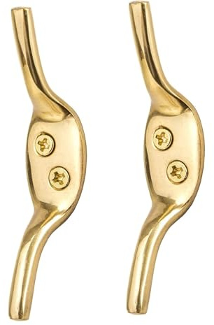 Dzina 3-Inch Solid Brass Cleat Hook (2 Pieces) – Heavy Duty Curtain, Blind, and Rope Tieback Hooks