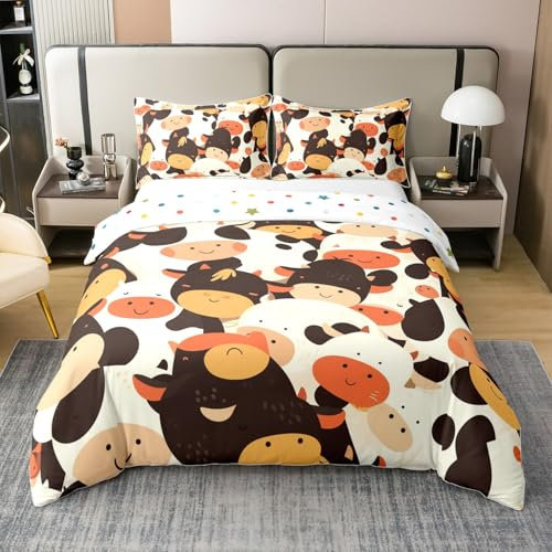 Homemissing Juego de funda de edredón de vaca lechera 100 % algodón, tamaño Super King, juego de ropa de cama de vaca linda de dibujos animados, decoración de habitación de niños y niñas, funda de
