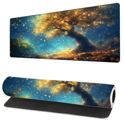 Grand Tapis de Souris XXL 900x400x3mm, Tapis de Souris Gamer Arbre avec Surface en Antidérapant Résistant à l'eau Tapis de Bureau Mouse Pad Usine, sous Main Souris à Bords Cousus pour Bureau G-8