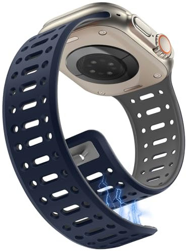 Sixmoat Magnetico Cinturini Compatibile con Apple Watch Cinturino 49/46/45/44/42mm per Uomo Donna, Traspirante Silicone Sportivo Bracciale per iWatch Ultra Serie 10 9 8 7 6 5 4 3 SE, Blu-Grigio