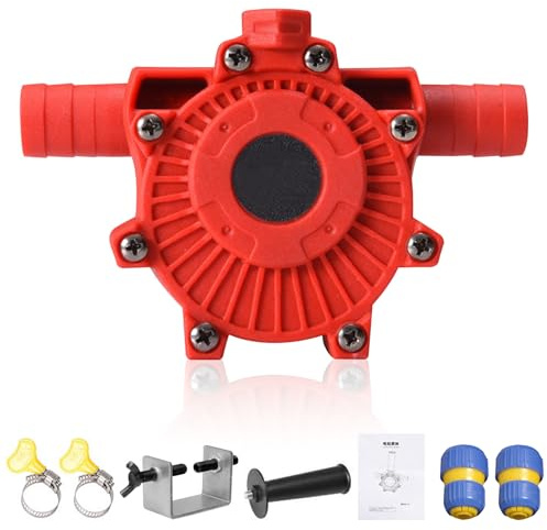 GOEDCH Pompa per trapano: avvitatore a batteria con 2 adattatori per tubi, mini pompa dell'acqua, pompa elettrica portatile con fascette per irrigazione giardino, pulizia auto e trasferimento di