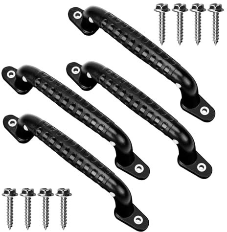WWFFEN 4 Safety Playground Luminous Handles,Non-Slip Swing Set Kids Playground Safety Handles Indoor Outdoor Toy Set Playhouse Treehouse Climbing Frame Bunk Bed Accessories,Black