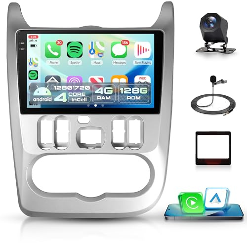 4G+128G Wireless Carplay Android 15 Autoradio für Renault Logan 1 Sandero 2009-2015 Largus Dacia Duster 9 Zoll Incell Autoradio mit Android Auto GPS Navi WiFi Bluetooth FM/RDS/EQ/SWC Rückfahrkamera