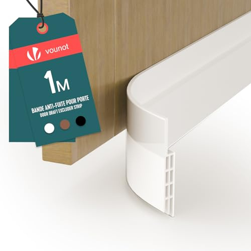 VOUNOT® Door Draught Excluder Strip, Draft Excluder Under Door for Energy Saving, Soundproof, Weatherproof, Dust Reduction Door Seal for Home, Entrance, 100x5cm, White