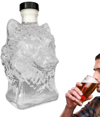 Wodka Karaffe - Hochwertige Glas Dekanter Flasche Für Whiskey Liköre - 350ml Wolfskopf Deko Bar Utensil Zu Vatertag Valentinstag Hochzeit Fest