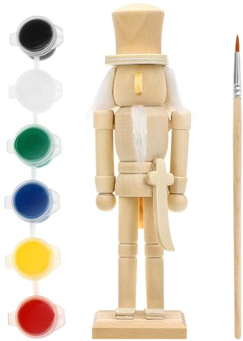 Hemobllo Nussknacker Figur, Nussknacker Zum Bemalen Puppen Malset aus Holz, Unvollendete Walnuss Soldaten Puppen Inklusive Farbe Und Pinsel für DIY Weihnachtsdekoration 18 cm
